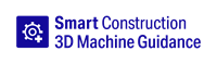 Logo of Smart Construction 3D Machine Guidance, featuring a cogwheel symbol inside a square on the left.