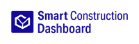 Logo of Komatsu Smart Construction Dashboard depicted as a white stylized book in an open box on a blue background.